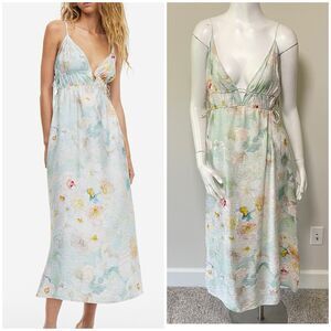 H&M Watercolor Floral A-Line Midi Dress S Side Tie Vacation Resort‎ Sundress